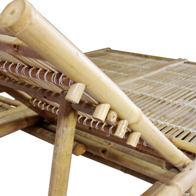Close-up of bamboo frame and woven seating with springs.