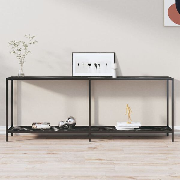 vidaXL Console Table Black Tempered glass, Powder-coated steel Large