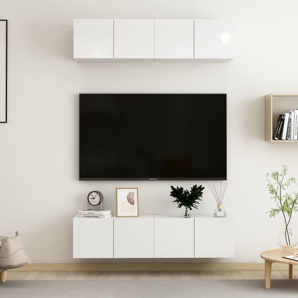 vidaXL TV Cabinet Set of 4 High gloss white Engineered wood Compact