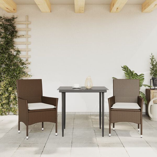 vidaXL Patio Chairs with Cushions 2 pcs Brown Poly Rattan