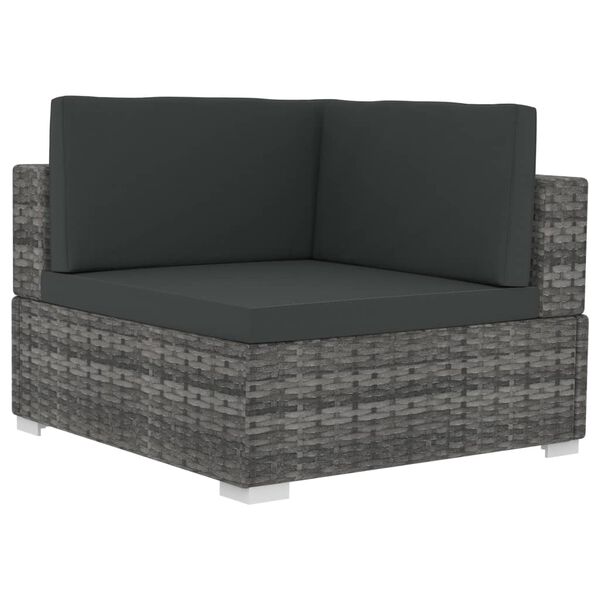 vidaXL Patio Sofa Grey poly rattan, Dark grey cushions