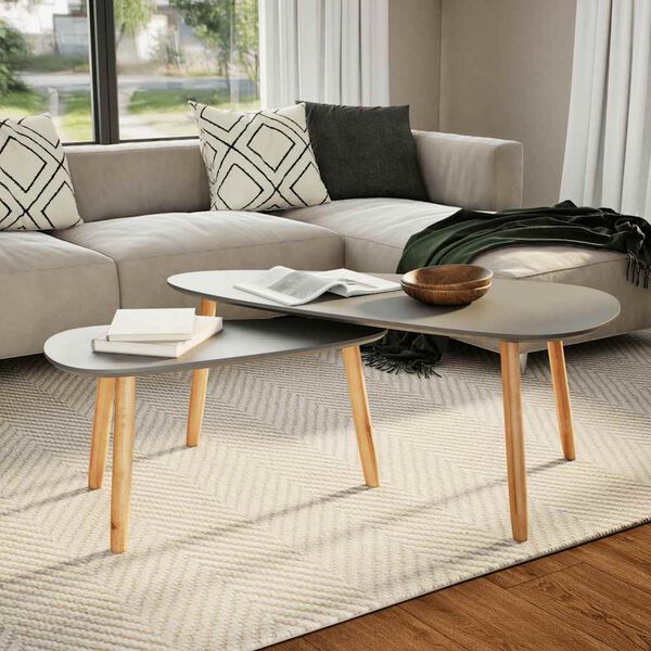 vidaXL Coffee Table Set of 2 Grey Solid pinewood legs and MDF top Simple