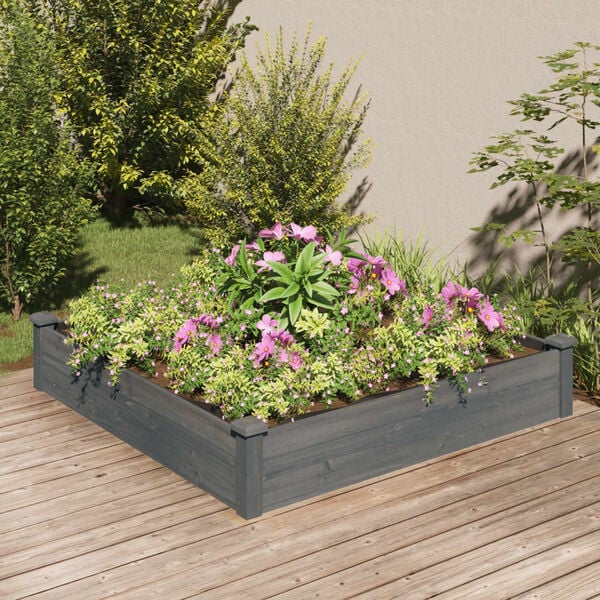 vidaXL Garden Raised Bed Grey Solid fir wood, Non-woven fabric