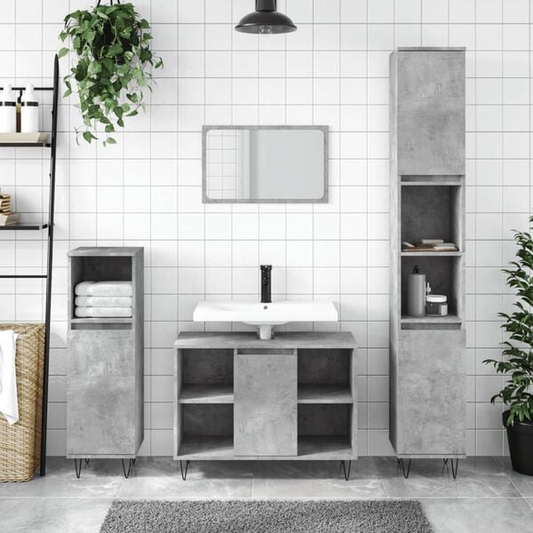 vidaXL Bathroom Furniture Set Concrete Gray Engineered Wood, Iron