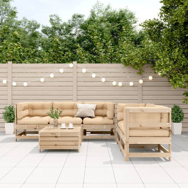 vidaXL 6 Piece Patio Lounge Set with Cushions Solid Wood Pine