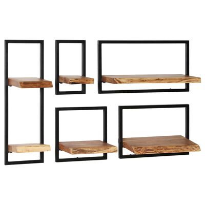 vidaXL Wall Shelf Set 5 Pieces Solid Acacia Wood and Steel
