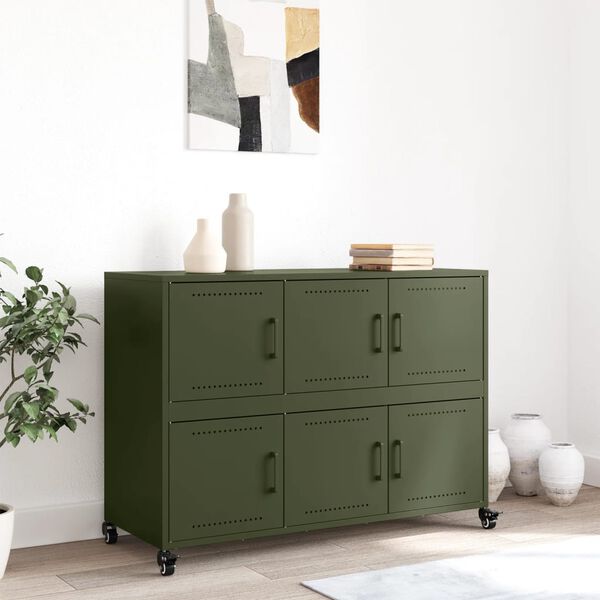 vidaXL Sideboard Olive Green 39.6"x15.4"x28.3" Steel