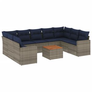 vidaXL 10 Piece Patio Sofa Set with Cushions Gray Poly Rattan
