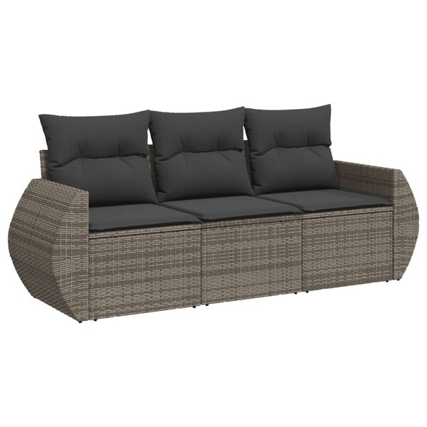 vidaXL Garden Sofa Set Grey PE rattan, powder-coated steel, polyester fabric