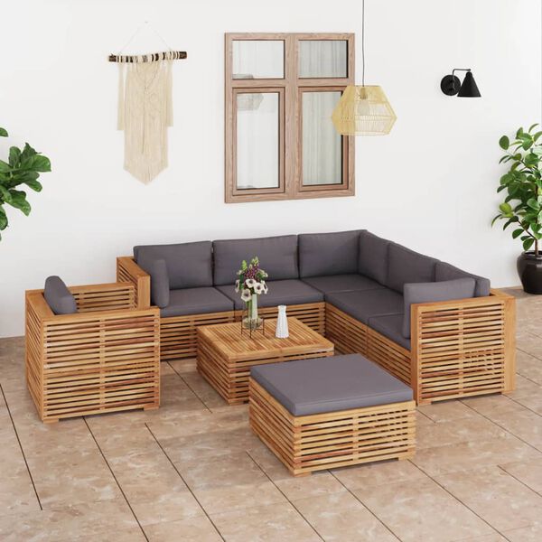 vidaXL 8 Piece Patio Lounge Set with Dark Gray Cushion Solid Teak Wood