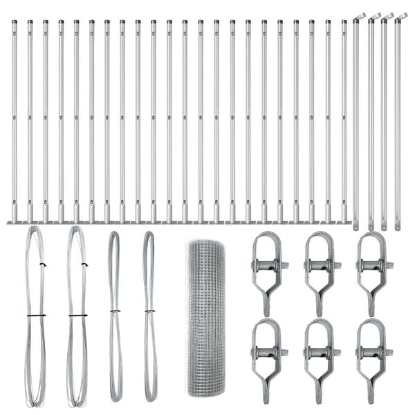 vidaXL Fence with Posts Silver 39.4" x 1968.5" Steel