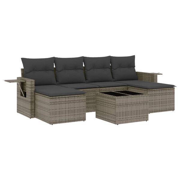 vidaXL Garden Sofa Set Grey PE rattan, powder-coated steel, tempered glass