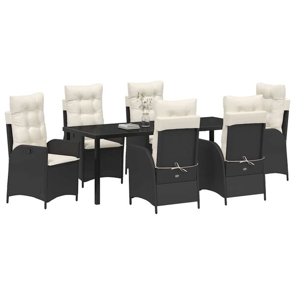 vidaXL Garden Dining Set with Cushion 7 pcs Black Poly Rattan