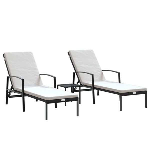 vidaXL Sun Lounger With Table Set of 3 Black and Cream White
