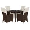 vidaXL 5 Piece Patio Bistro Set with Cushions Brown Poly Rattan
