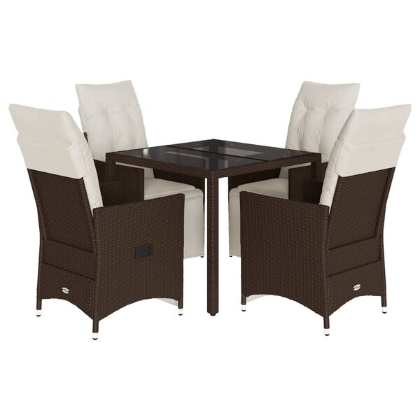 vidaXL 5 Piece Patio Bistro Set with Cushions Brown Poly Rattan