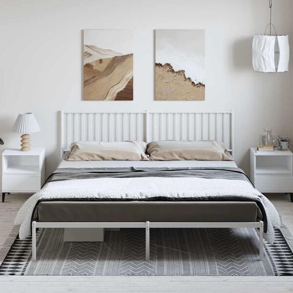 vidaXL Bed Frame White Powder-Coated Steel Double Bed Frame