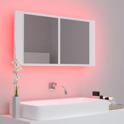 vidaXL LED Bathroom Mirror Cabinet White 35.4"x4.7"x17.7" Acrylic