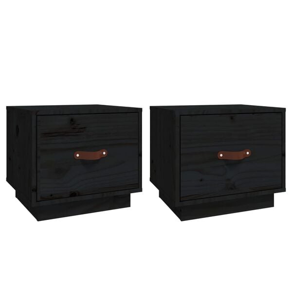 vidaXL Bedside Cabinet Set of 2 Black Solid pine wood, faux leather