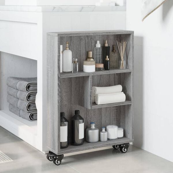 vidaXL Narrow Storage Trolley Grey sonoma Engineered wood Slim, Narrow