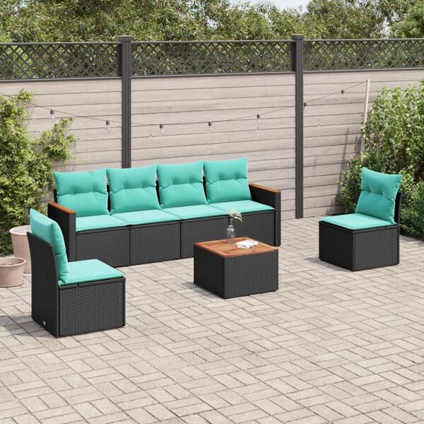 vidaXL 7 Piece Patio Sofa Set with Cushions Black Poly Rattan