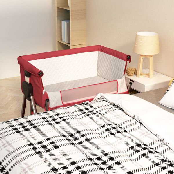 vidaXL Baby Bed With Mattress Red Linen fabric, mesh, iron Compact