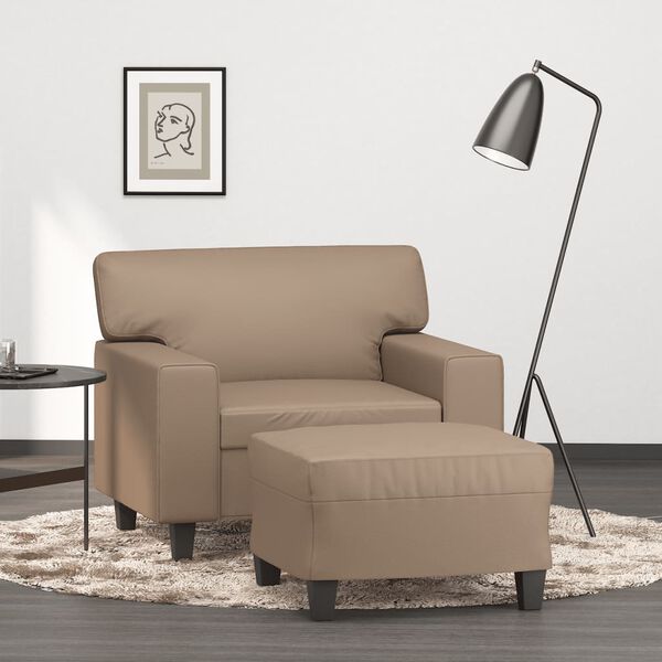 vidaXL Sofa Chair with Footstool Cappuccino 23.6" Faux Leather