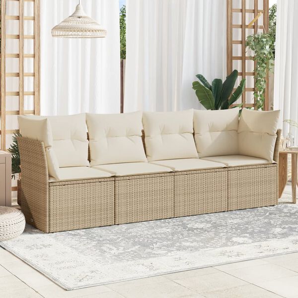 vidaXL Garden Sofa Set Beige PE Rattan Large Adjustable Armrests