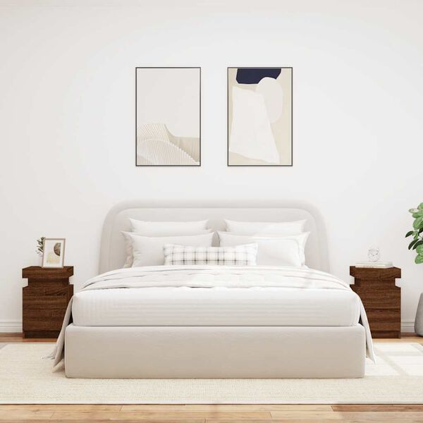 vidaXL Bedside Cabinet Set of 2 Brown oak Engineered wood