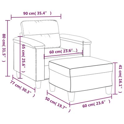 vidaXL Sofa Chair with Footstool Light Gray 23.6" Microfiber Fabric