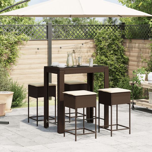 vidaXL Garden Bar Set Brown PE Rattan 5 Piece Set UV-resistant materials