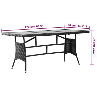 vidaXL Patio Table Black 66.9"x31.5"x29.1" Poly Rattan