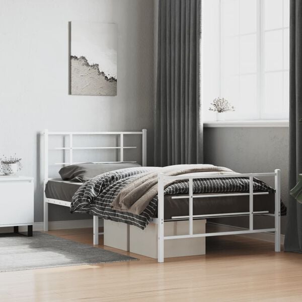 vidaXL Bed Frame White Powder-coated steel 42.1 x 79.9 in Bed Frame