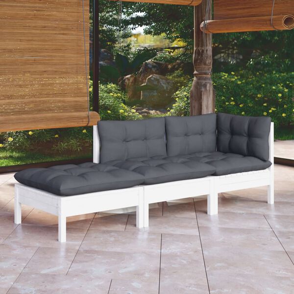 vidaXL Garden Lounge Set White, Anthracite Solid Pinewood, Polyester Fabric