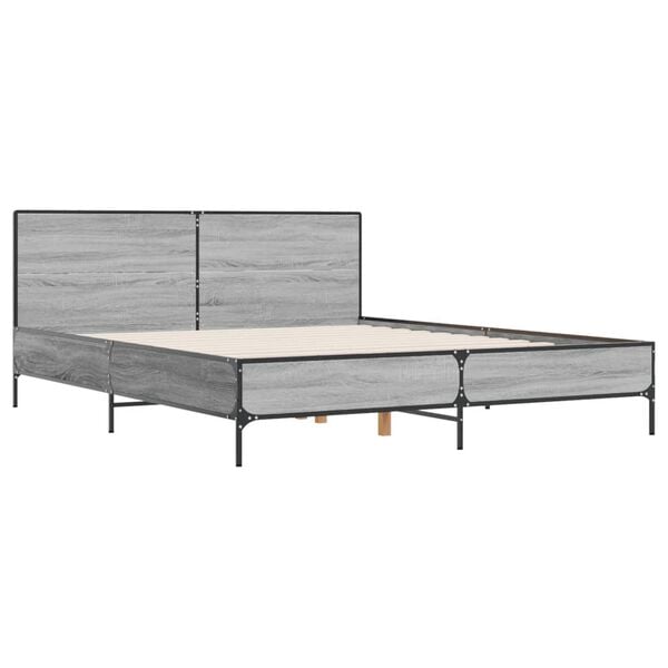 vidaXL Bed Frame Grey Sonoma Engineered wood, metal, plywood