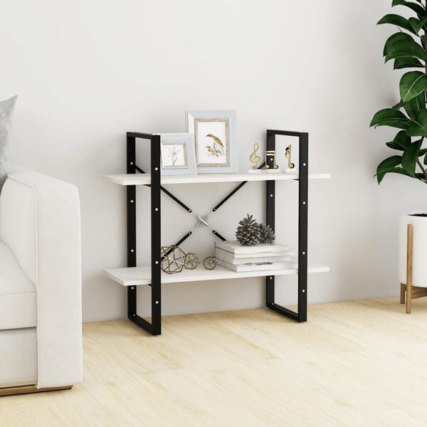 vidaXL Book Cabinet White and Black Solid Pine Wood, Metal Medium