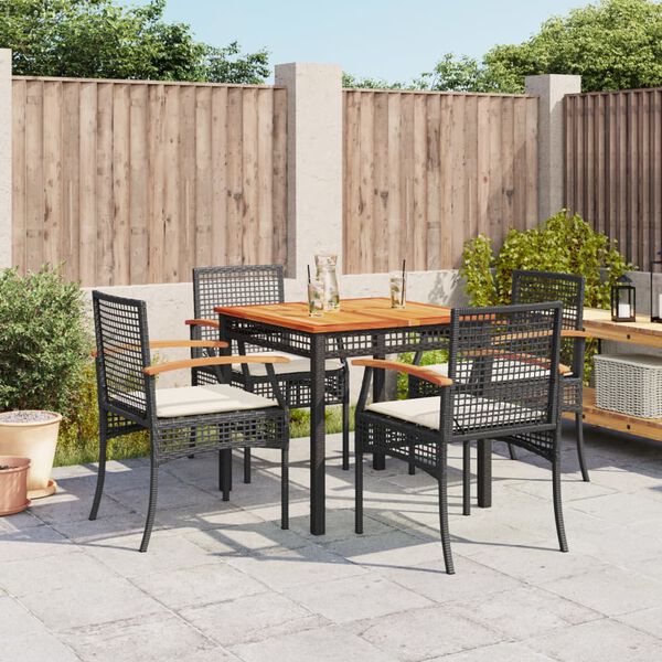 vidaXL Garden Dining Set Black PE rattan Medium Removable Covers