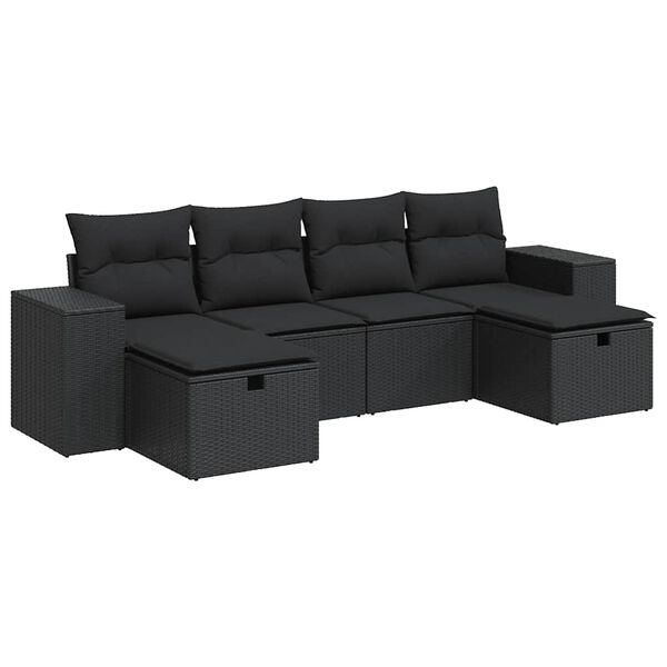 vidaXL Garden Sofa Set Black PE rattan, Powder-coated steel L
