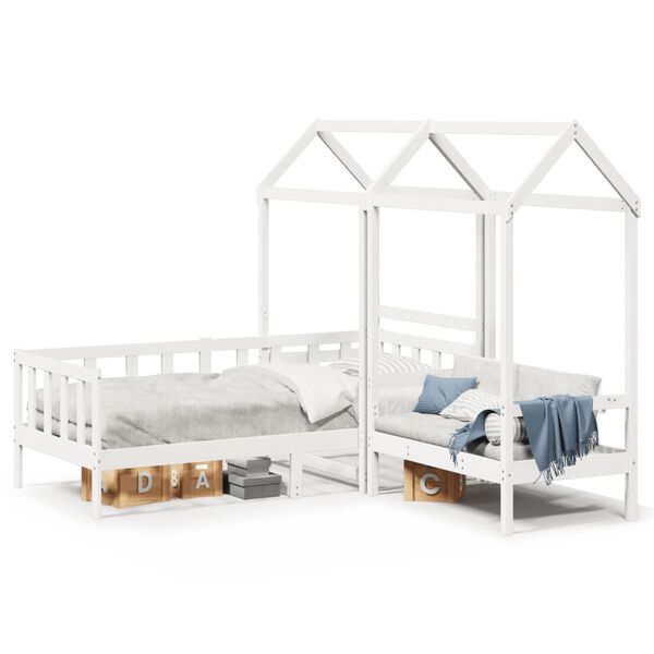 vidaXL Day Bed And Bench Set White Solid pine wood Single