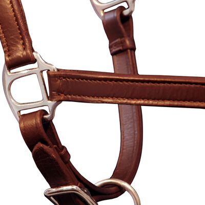 vidaXL Headcollar Stable Halter Real Leather Adjustable Brown Full