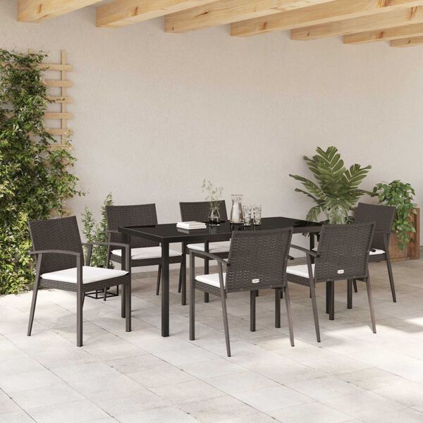 vidaXL Garden Dining Set 7 pcs Brown and Black PE Rattan