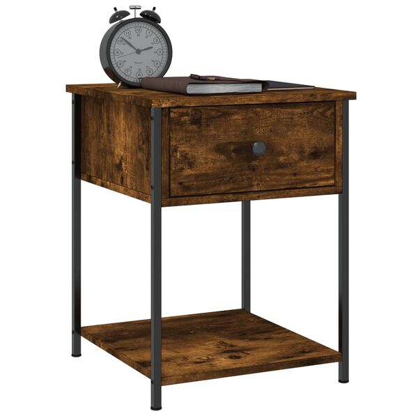 vidaXL Bedside Table Set of 2 Smoked oak Engineered wood, iron
