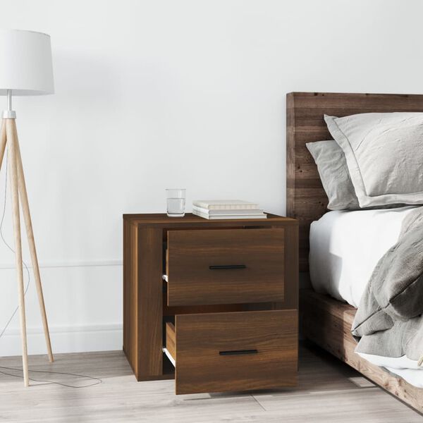 vidaXL Bedside Cabinet Brown Oak Engineered Wood Bedside Cabinet