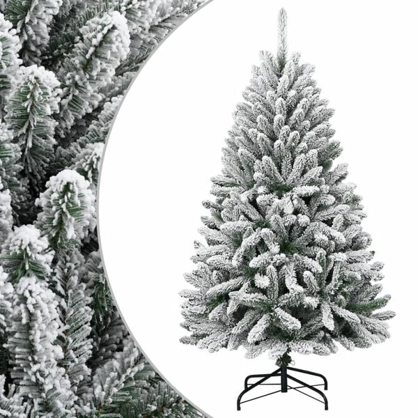 vidaXL Artificial Hinged Christmas Tree Green and white PVC, metal Medium