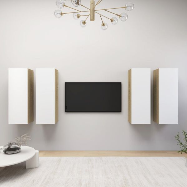 vidaXL TV Cabinet Set of 4 White and sonoma oak Engineered wood
