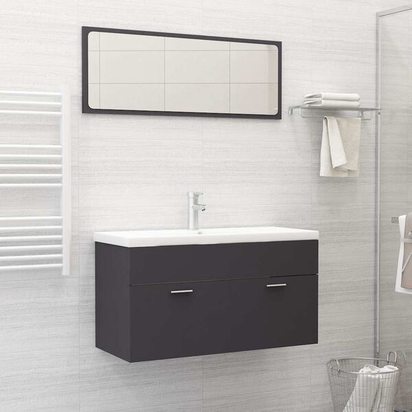 vidaXL Bathroom Furniture Set Grey Engineered wood, acrylic