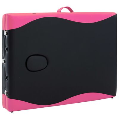 vidaXL 3-Zone Foldable Massage Table Aluminum Black and Pink