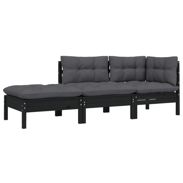 vidaXL Garden Lounge Set Set of 3 Black