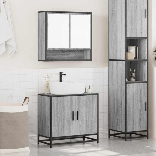 vidaXL Bathroom Furniture Set Grey Sonoma Engineered Wood Medium