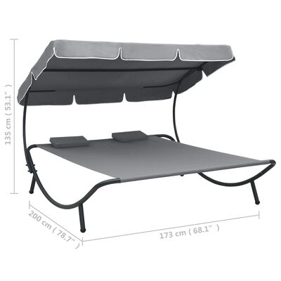 vidaXL Patio Lounge Bed with Canopy and Pillows Gray